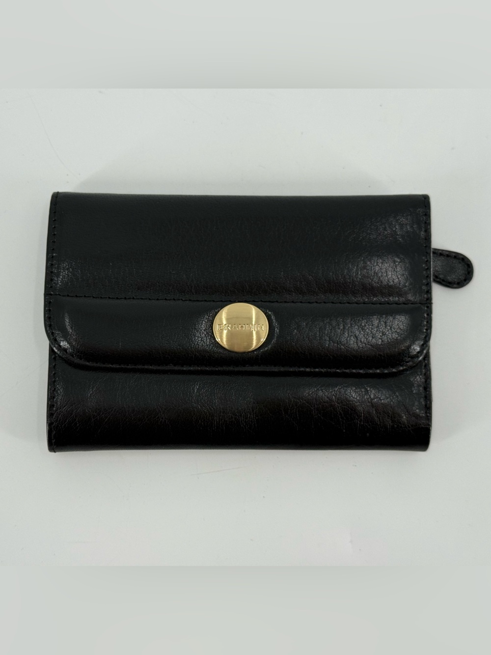 Brahmin Black Leather Compact Tri Fold Wallet